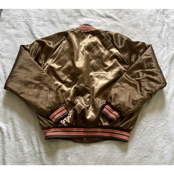 Vintage 80s Chalk Line Cleveland Browns Quilted Snap Bomber Satin Jacket Size XL - Picture 10 of 11